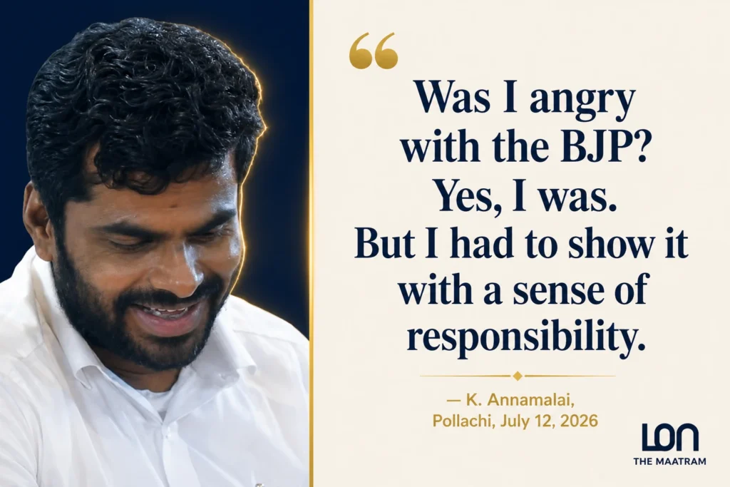 Annamalai quote at Pollachi WeTheLeaders rally was angry with BJP showed it with responsibility July 12 2026
