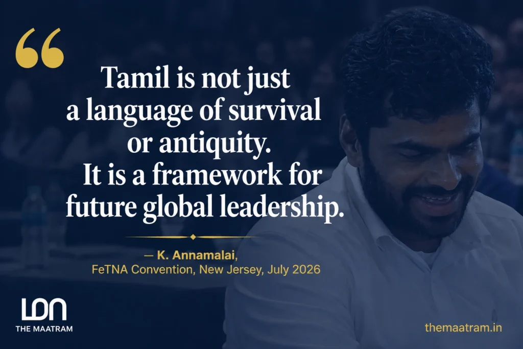 Annamalai quote at FeTNA New Jersey Tamil is framework for future global leadership WeTheLeaders July 2026